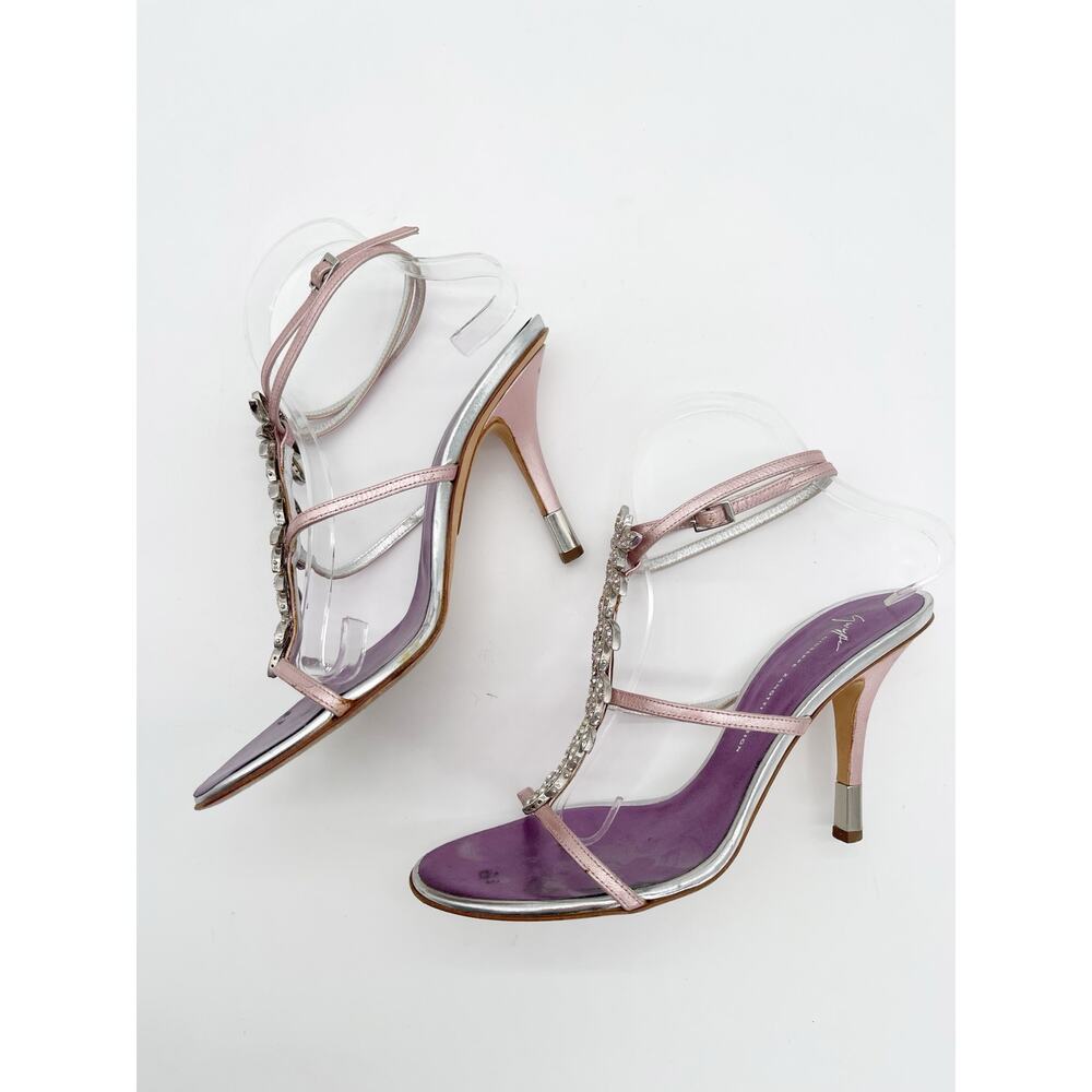 Giuseppe Zanotti Vintage Pink Metallic Crystal Embellished Strappy Sandals IT 38 - Picture 5 of 15